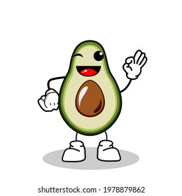 Vector illustration of a cute avocado character with a happy expression with the property in his hand, a cute avocado character to be a mascot with an avocado theme, and avocado character illustration