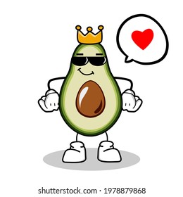 Vector illustration of a cute avocado character with a happy expression with the property in his hand, a cute avocado character to be a mascot with an avocado theme, and avocado character illustration