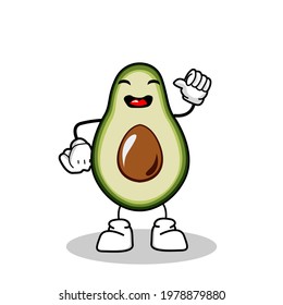 Vector illustration of a cute avocado character with a happy expression with the property in his hand, a cute avocado character to be a mascot with an avocado theme, and avocado character illustration