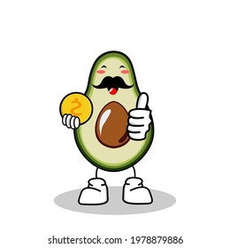 Vector illustration of a cute avocado character with a happy expression with the property in his hand, a cute avocado character to be a mascot with an avocado theme, and avocado character illustration