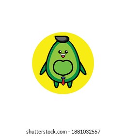 Ilustración vectorial de un lindo personaje de la fruta aguacate en una corbata
