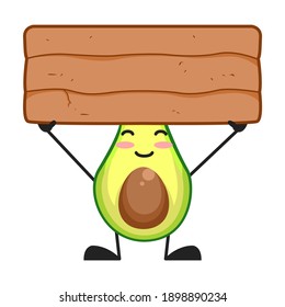 vector illustration of cute avocado fruit with blank wood word. cute avocado fruit Concept White Isolated. Flat Cartoon Style Suitable for Landing Page, Banner, Flyer, Sticker.