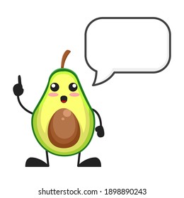 vector illustration of cute avocado fruit with blank ballon word. cute avocado fruit Concept White Isolated. Flat Cartoon Style Suitable for Landing Page, Banner, Flyer, Sticker.