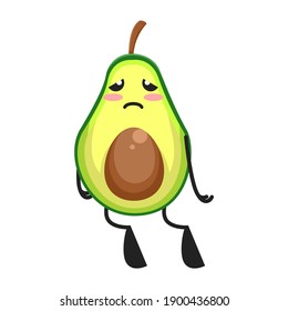 vector illustration of cute avocado fruit expression or character tired sad. cute avocado fruit Concept White Isolated. Flat Cartoon Style Suitable for Landing Page, Banner, Flyer, Sticker.