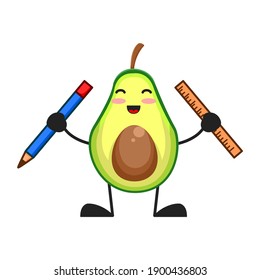 ilustración vectorial de la educación de frutas aguacate o del lápiz de retención de personajes. linda fruta aguacate Concepto blanco aislado. Estilo de caricatura plana Adecuado para Aterrizar Página, Cartel, Volante, Pegatina.