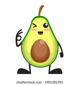 vector illustration of cute avocado fruit expression or character say ok. cute avocado fruit Concept White Isolated. Flat Cartoon Style Suitable for Landing Page, Banner, Flyer, Sticker.