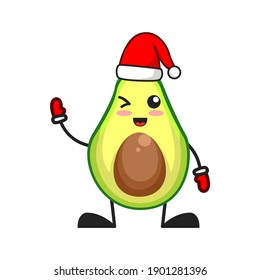 ilustración vectorial de las navidades o personajes lindos de la fruta aguacate di hi. linda fruta aguacate Concepto blanco aislado. Estilo de caricatura plana Adecuado para Aterrizar Página, Cartel, Volante, Pegatina.