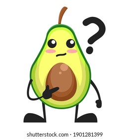 vector illustration of cute avocado fruit or character confused question. cute avocado fruit Concept White Isolated. Flat Cartoon Style Suitable for Landing Page, Banner, Flyer, Sticker.