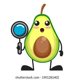 vector illustration of cute avocado fruit or character holding magnifying glass. cute avocado fruit Concept White Isolated. Flat Cartoon Style Suitable for Landing Page, Banner, Flyer, Sticker.