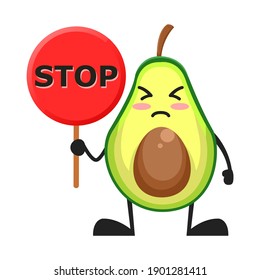 vector illustration of cute avocado fruit choice or character sign stop. cute avocado fruit Concept White Isolated. Flat Cartoon Style Suitable for Landing Page, Banner, Flyer, Sticker.