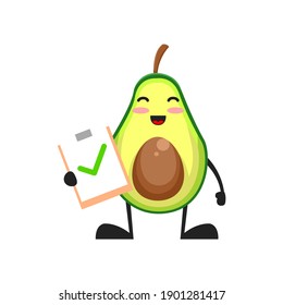 vector illustration of cute avocado fruit medical or character with correct sign. cute avocado fruit Concept White Isolated. Flat Cartoon Style Suitable for Landing Page, Banner, Flyer, Sticker.