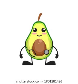 vector illustration of cute avocado fruit medical or character with stethoscope. cute avocado fruit Concept White Isolated. Flat Cartoon Style Suitable for Landing Page, Banner, Flyer, Sticker.
