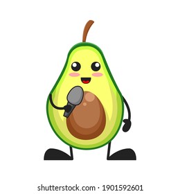 vector illustration of cute avocado fruit music or character singing. cute avocado fruit Concept White Isolated. Flat Cartoon Style Suitable for Landing Page, Banner, Flyer, Sticker.