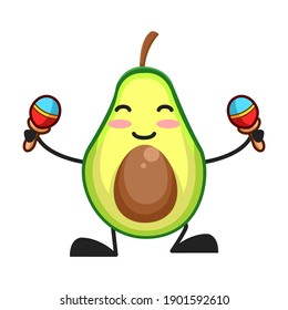 vector illustration of cute avocado fruit music or character playing maraca. cute avocado fruit Concept White Isolated. Flat Cartoon Style Suitable for Landing Page, Banner, Flyer, Sticker.