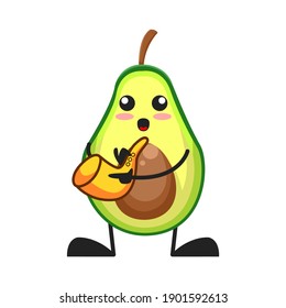 vector illustration of cute avocado fruit music or character playing saxophone. cute avocado fruit Concept White Isolated. Flat Cartoon Style Suitable for Landing Page, Banner, Flyer, Sticker.
