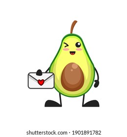 vector illustration of cute avocado fruit valentine or character holding mail love. cute avocado fruit Concept White Isolated. Flat Cartoon Style Suitable for Landing Page, Banner, Flyer, Sticker.