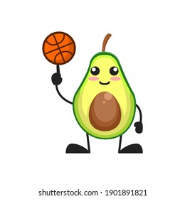 vector illustration of cute avocado fruit sport or character play basket ball. cute avocado fruit Concept White Isolated. Flat Cartoon Style Suitable for Landing Page, Banner, Flyer, Sticker.