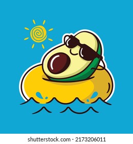 vector illustration of cute avocado in the sun