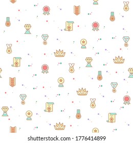 Vector illustration of a cute award and winner. Collection of decorative prizes, cups, medals, badges, trophy, best, top and elements. Beautiful surface pattern.