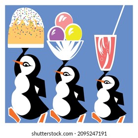 
Ilustración vectorial, animación tierna para bebés, pingüinos.