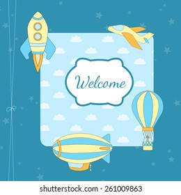 Vector illustration.  Cute baby background with aircraft 