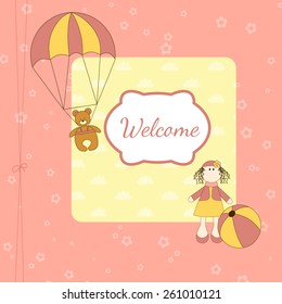 Vector illustration. Cute baby background with toys