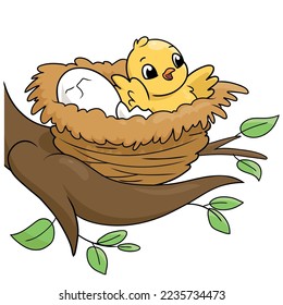 Vector illustration of a cute baby bird in a nest