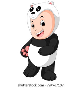 vector illustration of Cute baby boy wearing a Panda bear suit