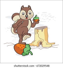 Vector illustration of Cute baby chipmunk cartoon a holding acorns