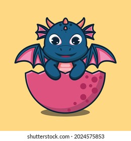 vector illustration of cute baby dragon 
come out of the shell, good for t-shirt, greeting card, invitation card or mascot