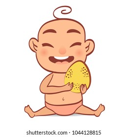 Vector Illustration Cute Baby With Easter Egg. Isolated On White Background.