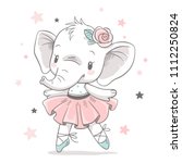 Vector illustration of a cute baby elephant ballerina in a pink tutu.