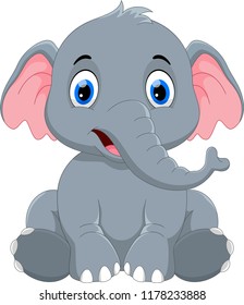 Vector illustration of cute baby elephant cartoon sitting isolated on white background 