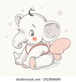 Vector illustration of a cute baby elephant with butterfly wings.