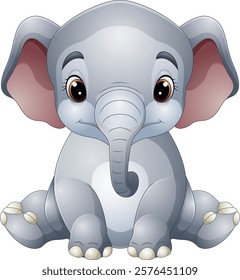 
Vector illustration of cute baby elephant sitting