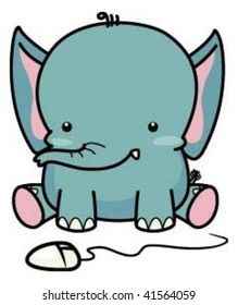 Vector Illustration of a cute baby elephant sitting with a mouse