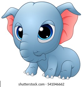 Vector illustration of Cute baby elephant sitting