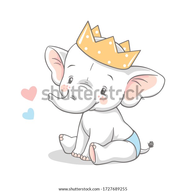 Vector Illustration Cute Baby Elephant Crown Stock Vector (Royalty Free ...