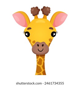 Vector illustration of cute baby giraffe character isolated on white background.