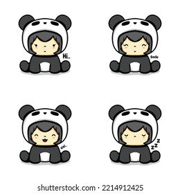 ilustración vectorial de la linda bebé emoji usando disfraz panda