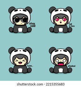 ilustración vectorial de la linda bebé emoji usando disfraz panda