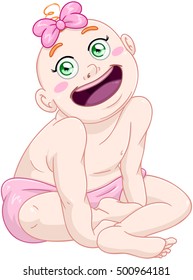 Vector illustration of a cute baby girl sitting and smiling.