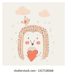 Vector illustration of a cute baby hedgehog, with heart - Vector