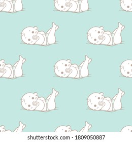 Vector Illustration Cute Baby Lay Down in Pastel Color Background Seamless Pattern