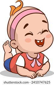 vector Illustration of a Cute Baby Lying Down and Smiling