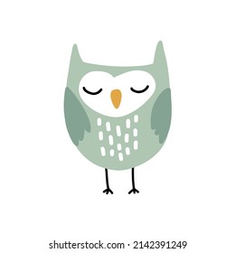 Vector illustration of cute baby owl in doodle Scandinavian style. Design element for kids textile pattern cards room wall prints