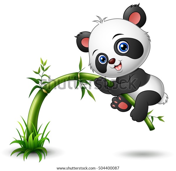 竹を登るかわいいベビーパンダの木のベクターイラスト のベクター画像素材 ロイヤリティフリー
