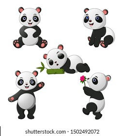 Vector illustration of Cute baby pandas collection