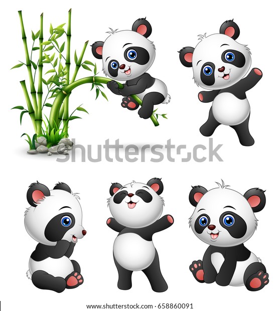 Vector\
illustration of Cute baby pandas\
collection