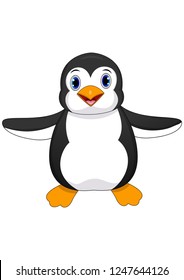 Vector illustration of cute baby penguin cartoon waving isolated on white background